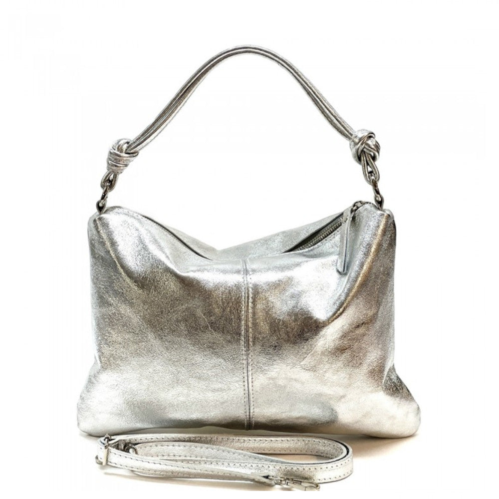 Borsa da donna argento a spalla in vera pelle 37x27 cm - Lunaria