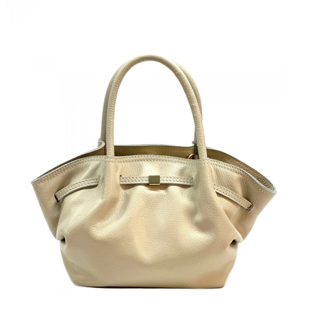 Borsa da donna beige a mano in pelle 33x10x20 cm Terra