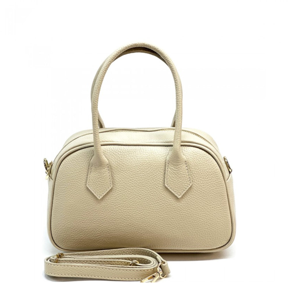 Borsa da donna beige a mano in vera pelle 27x12x17 cm - Bella Vita