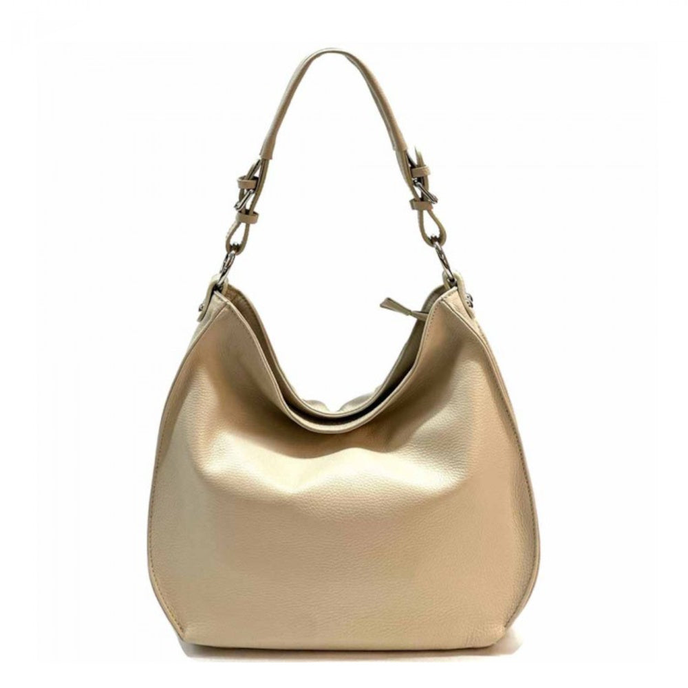borsa donna beige a spalla con tracolla in pelle