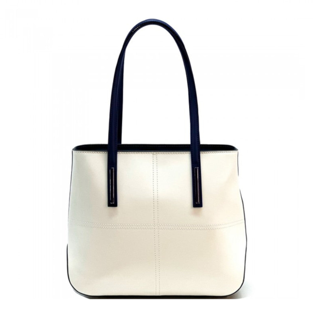 Borsa da donna bianca e blu a spalla in vera pelle 37x12x30 cm - Linea