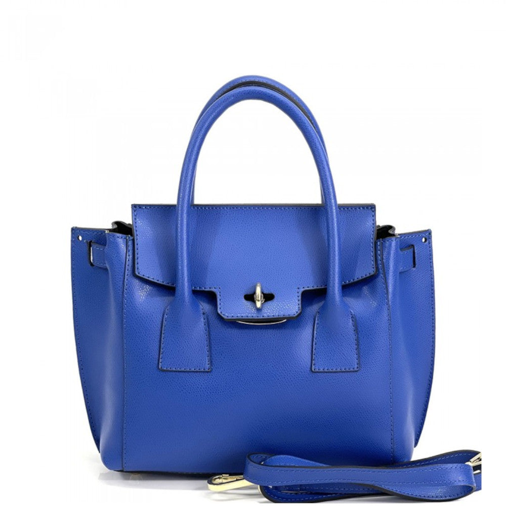 Borsa da donna blu elettrico a mano in vera pelle 35x8x24 cm - Noelia