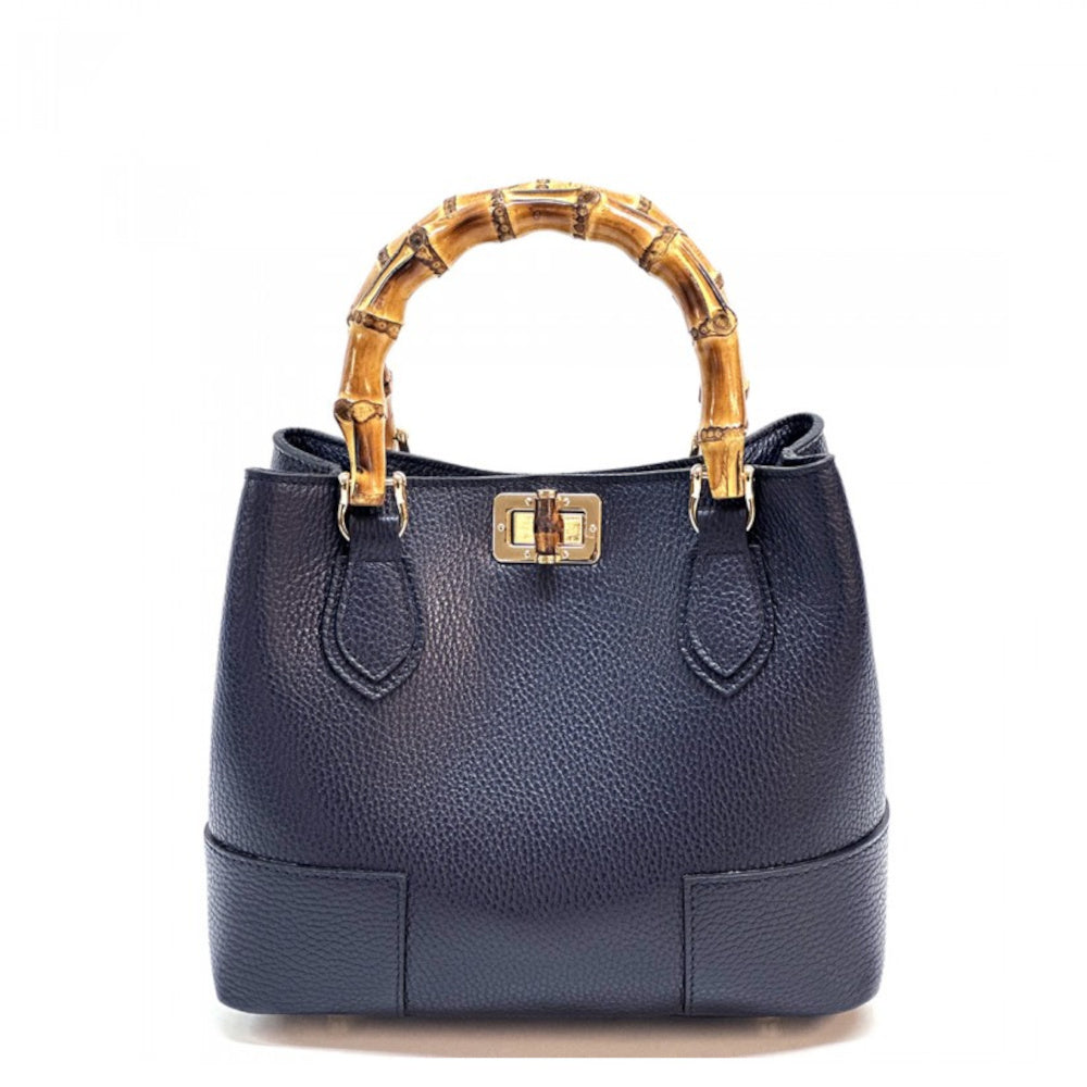 Borsa da donna blu scuro a mano in pelle 26x12x21 cm - Fabrizia