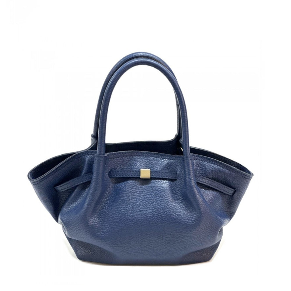 Borsa da donna blu scuro a mano in pelle 33x10x20 cm Terra