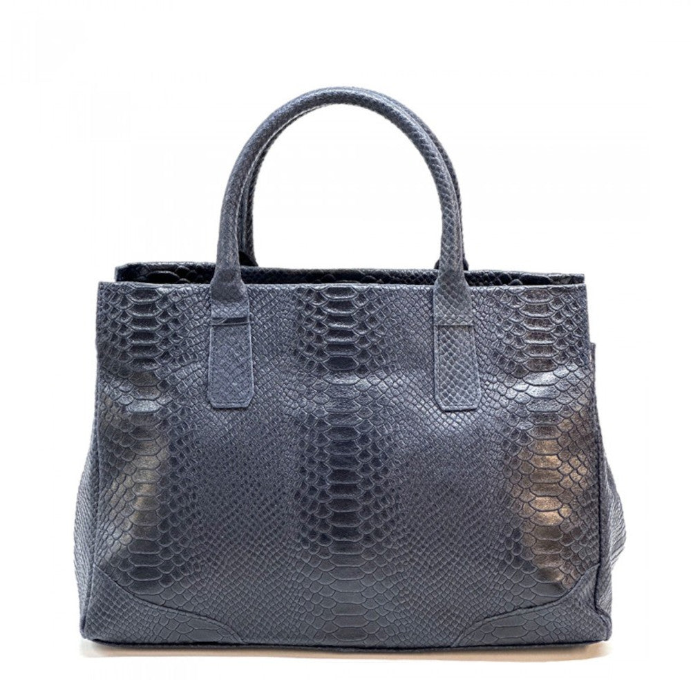 Borsa da donna blu scuro a mano in pelle 40x21x28 cm Serpentina