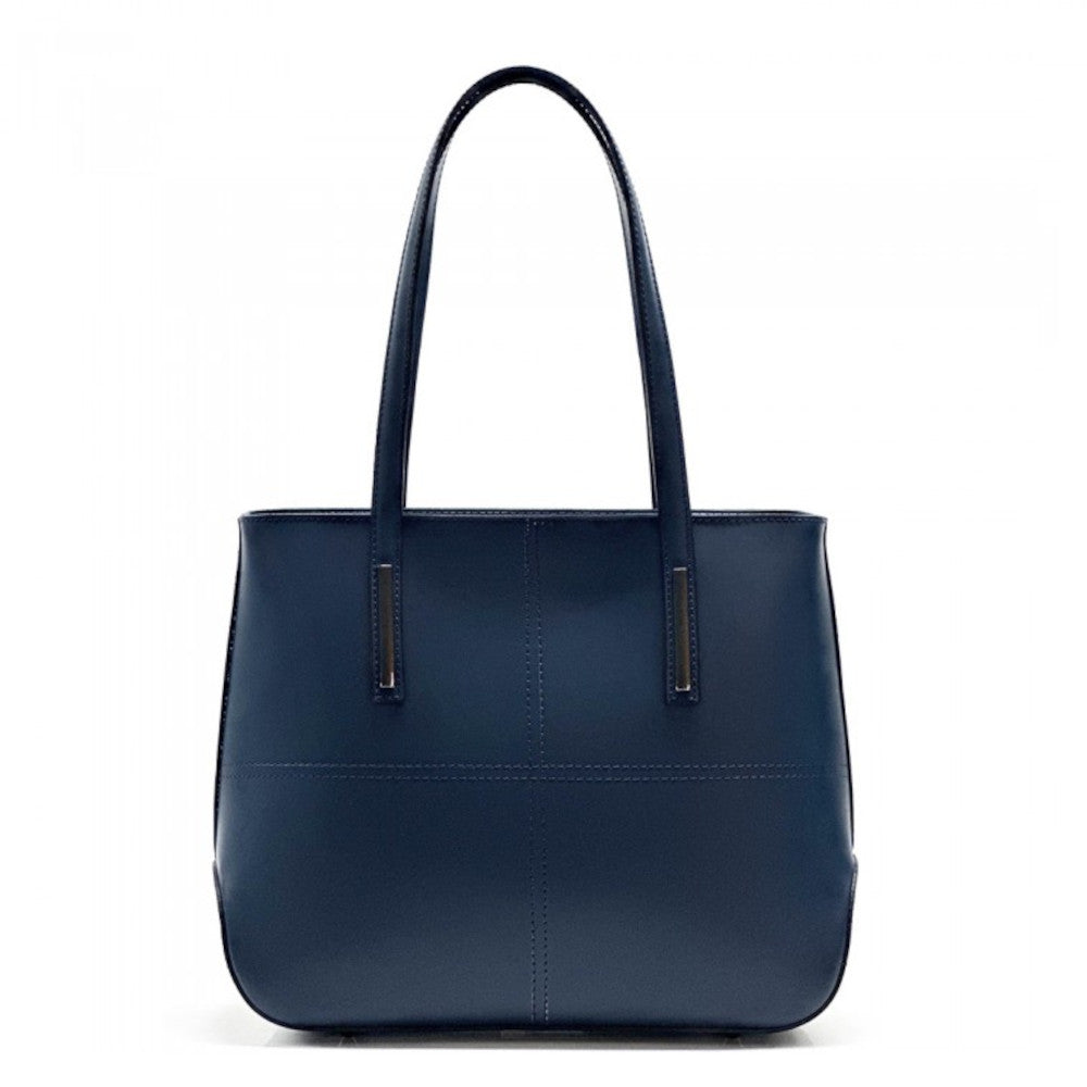 Borsa da donna blu scuro a spalla in vera pelle 37x12x30 cm - Linea