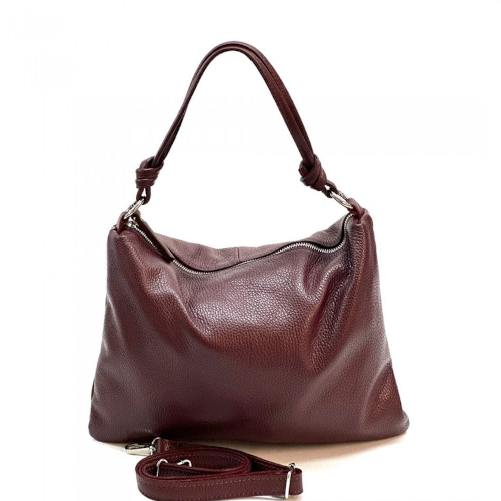 Borsa da donna bordeaux a spalla in vera pelle 37x27 cm Lunaria