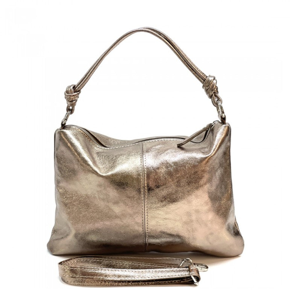 Borsa da donna bronzo a spalla in vera pelle 37x27 cm - Lunaria