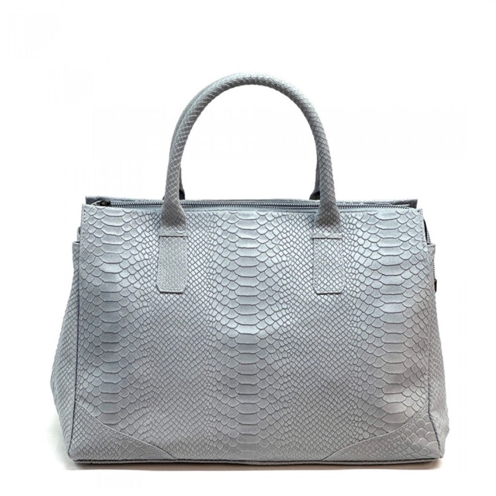 Borsa da donna celeste a mano in pelle 40x21x28 cm Serpentina