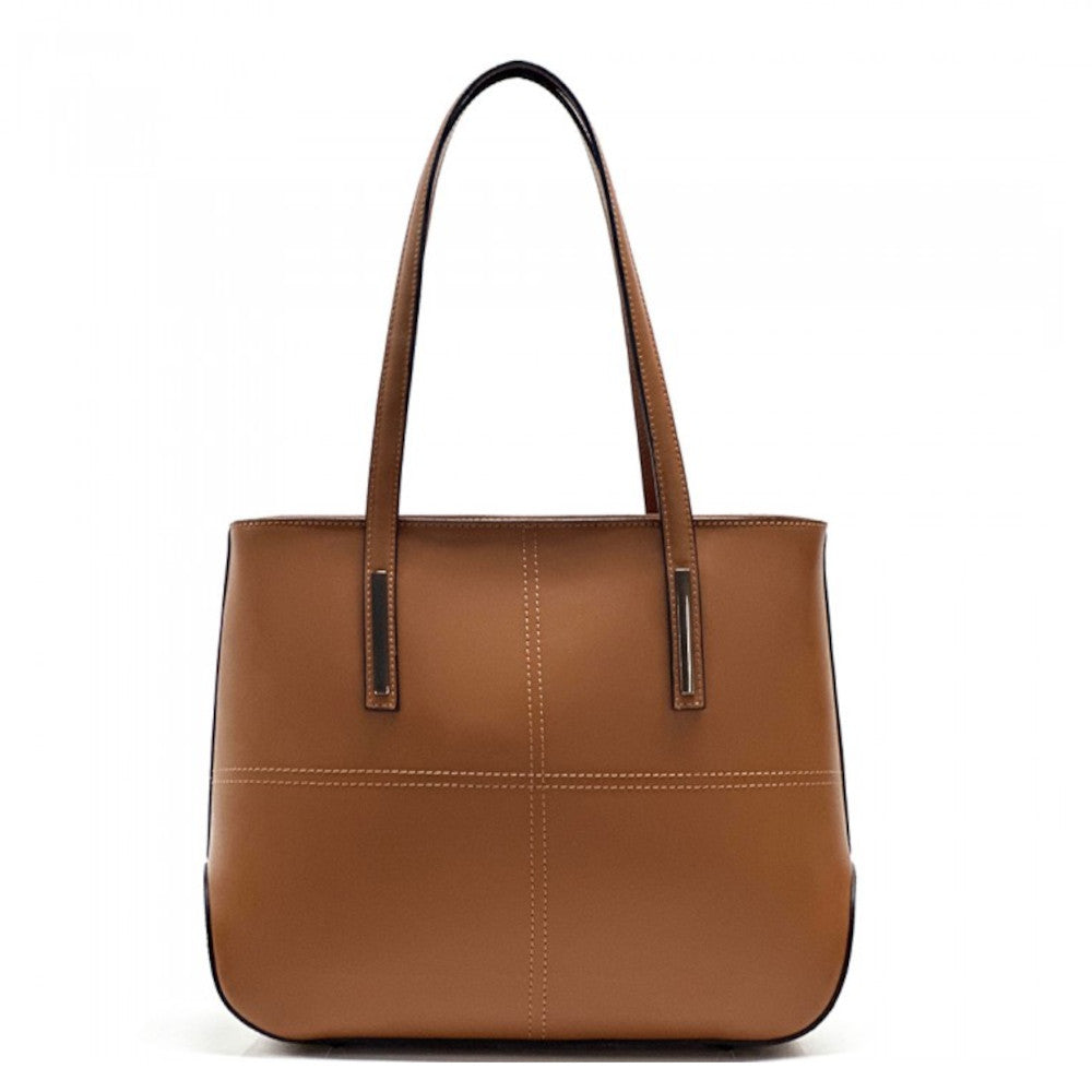 Borsa da donna cuoio scuro a spalla in vera pelle 37x12x30 cm - Linea