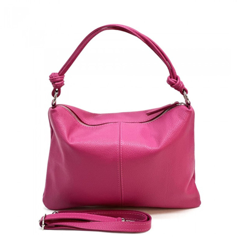 Borsa da donna fucsia a spalla in vera pelle 37x27 cm - Lunaria
