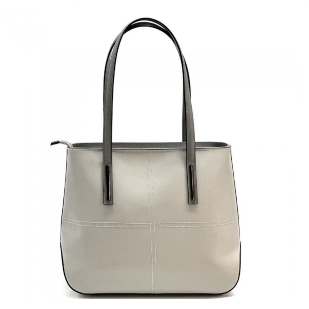 Borsa da donna grigio chiaro a spalla in vera pelle 37x12x30 cm - Linea