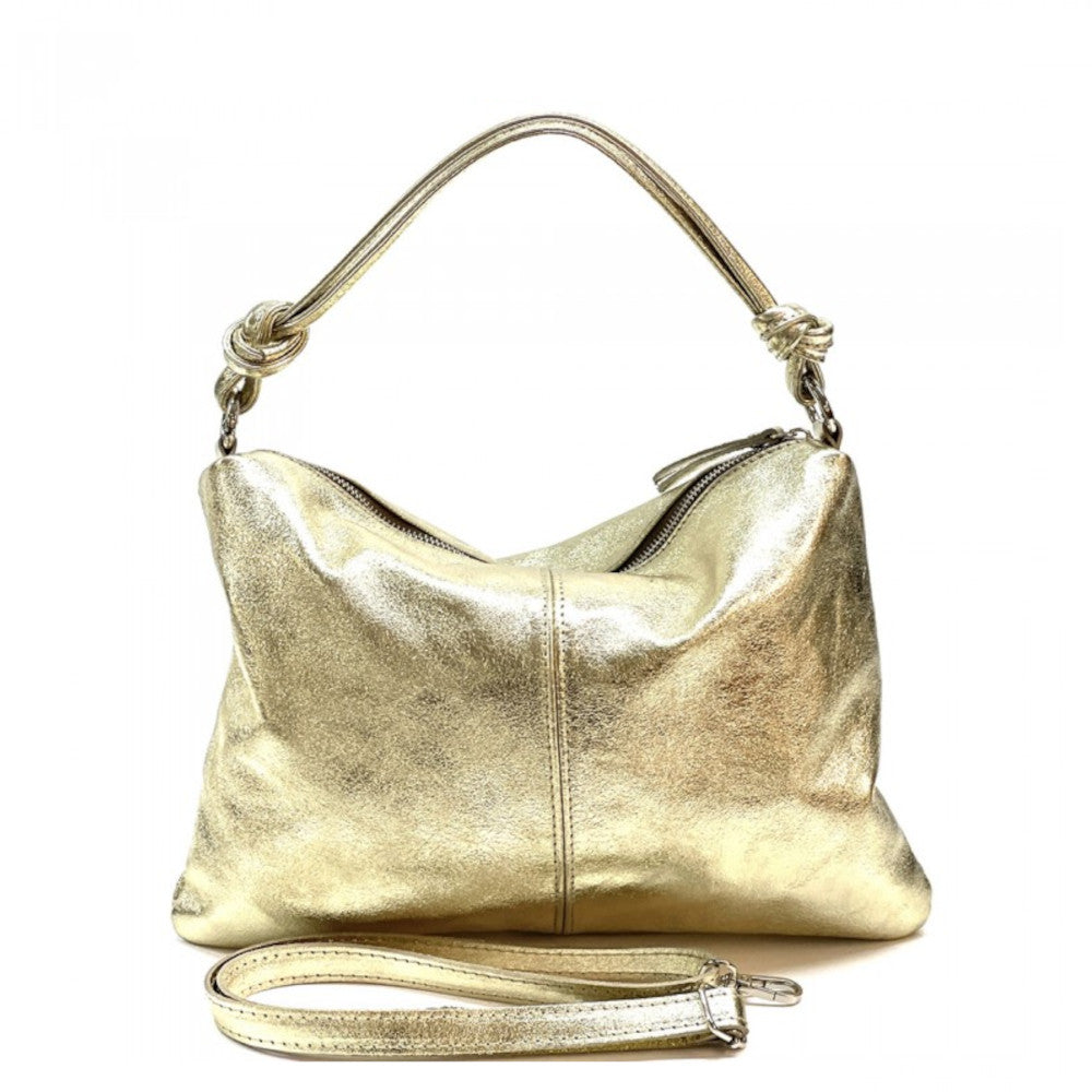Borsa da donna oro a spalla in vera pelle 37x27 cm - Lunaria