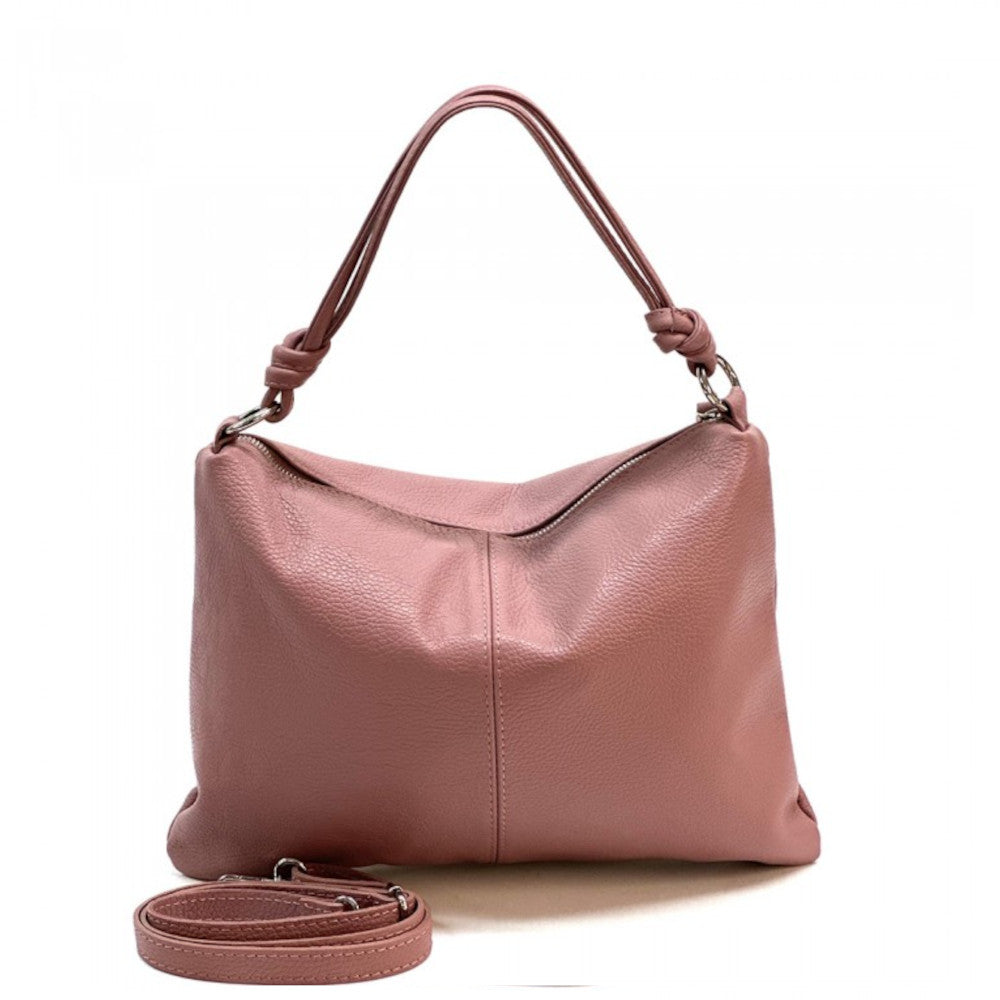 Borsa da donna rosa antico a spalla in vera pelle 37x27 cm - Lunaria