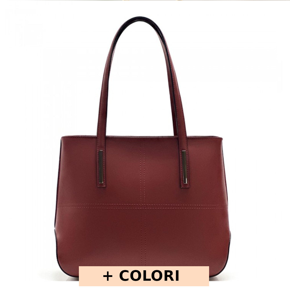 Borsa da donna rosso scuro a spalla in vera pelle 37x12x30 cm - Linea