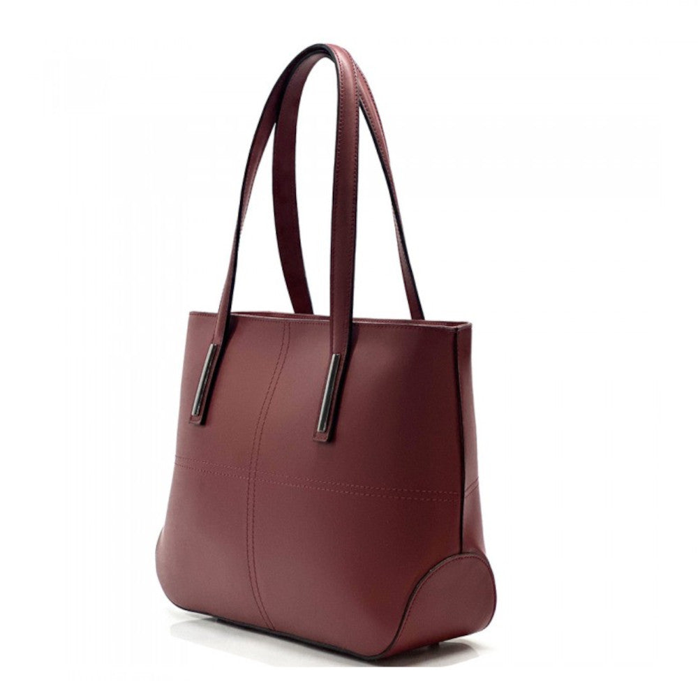 Borsa da donna rosso scuro a spalla in vera pelle 37x12x30 cm - Linea