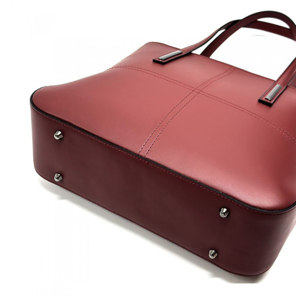 Borsa da donna rosso scuro a spalla in vera pelle 37x12x30 cm - Linea