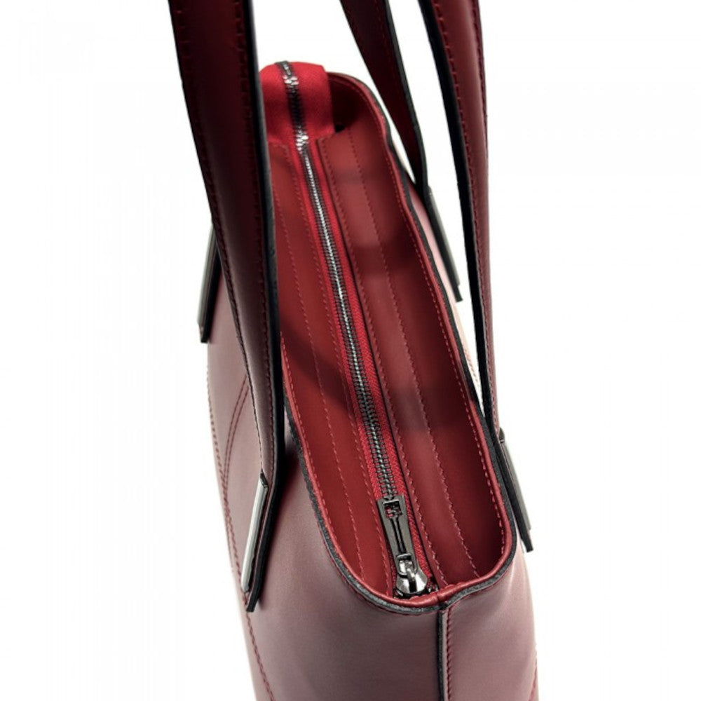 Borsa da donna rosso scuro a spalla in vera pelle 37x12x30 cm - Linea