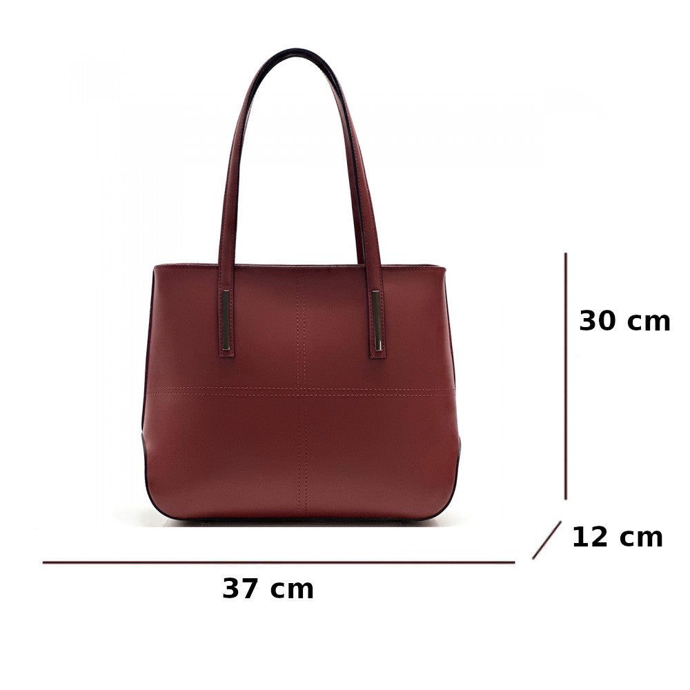 Borsa da donna rosso scuro a spalla in vera pelle 37x12x30 cm - Linea
