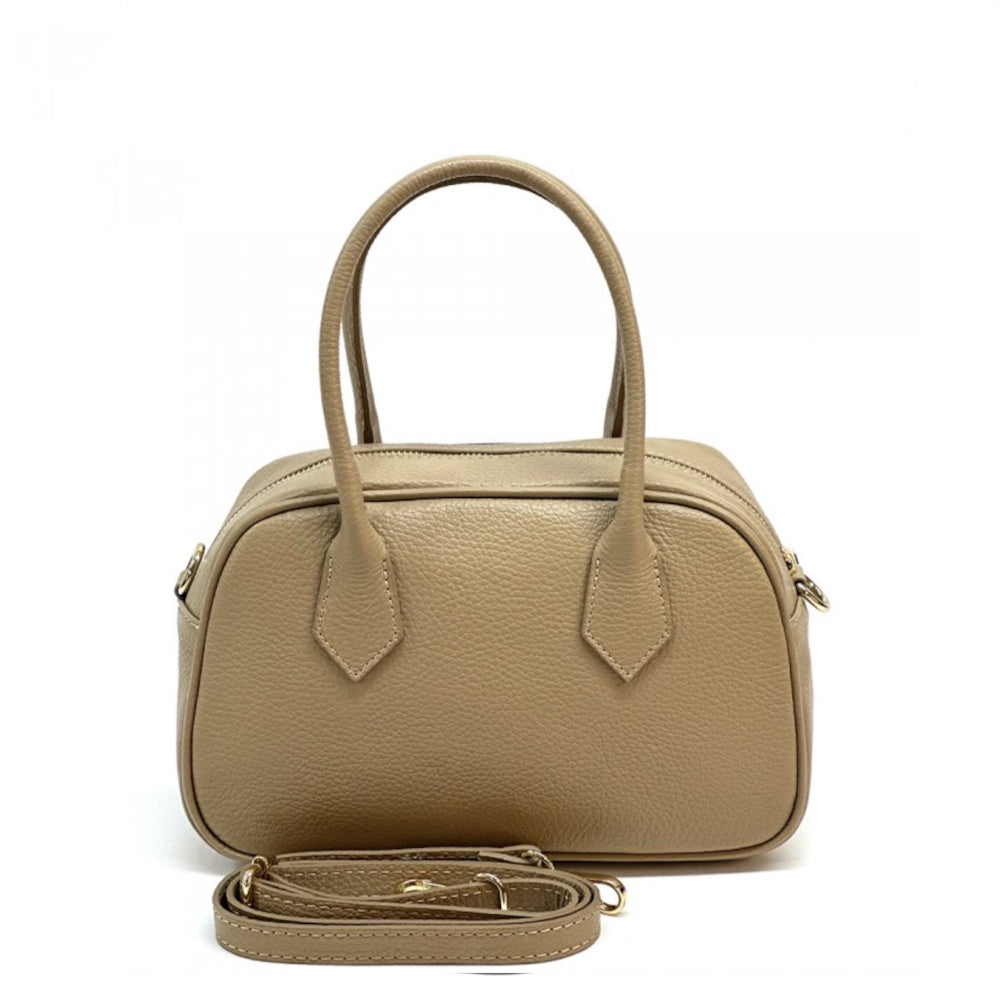 Borsa da donna tortora chiaro a mano in vera pelle 27x12x17 cm - Bella Vita