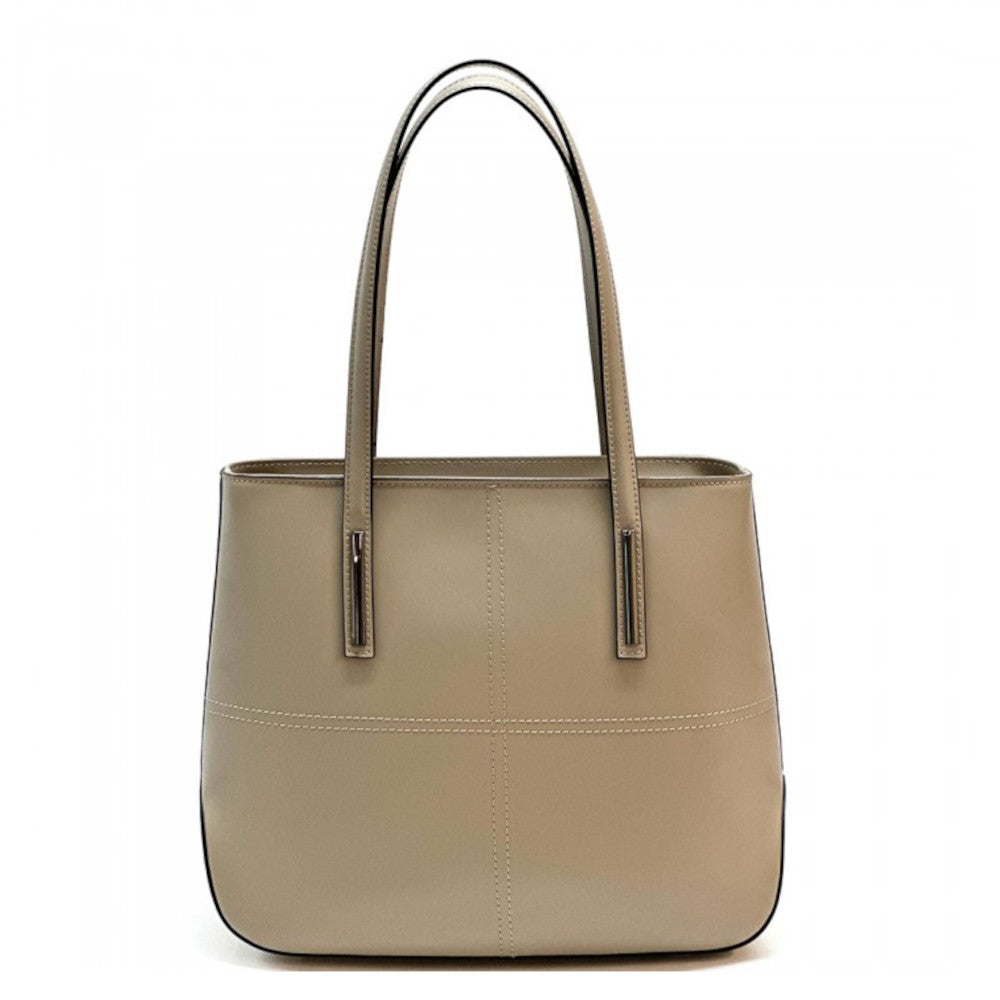 Borsa da donna tortora chiaro a spalla in vera pelle 37x12x30 cm - Linea