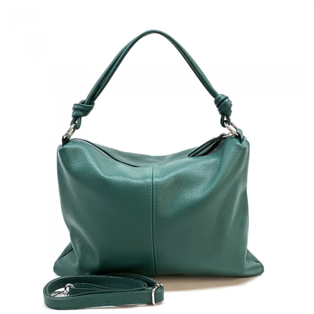 Borsa da donna verde  a spalla in vera pelle 37x27 cm - Lunaria