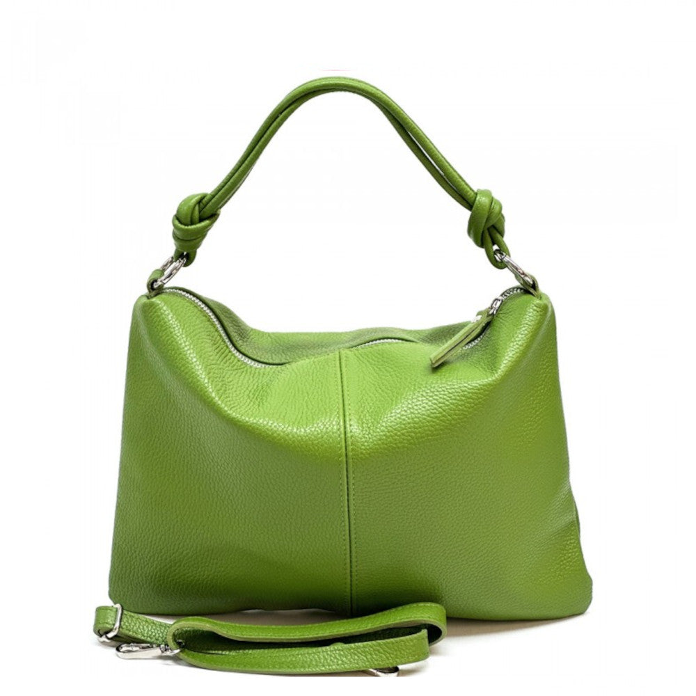 Borsa da donna verde avocado a spalla in vera pelle 37x27 cm - Lunaria