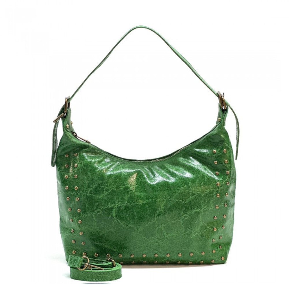 Borsa donna verde in pelle a spalla con tracolla