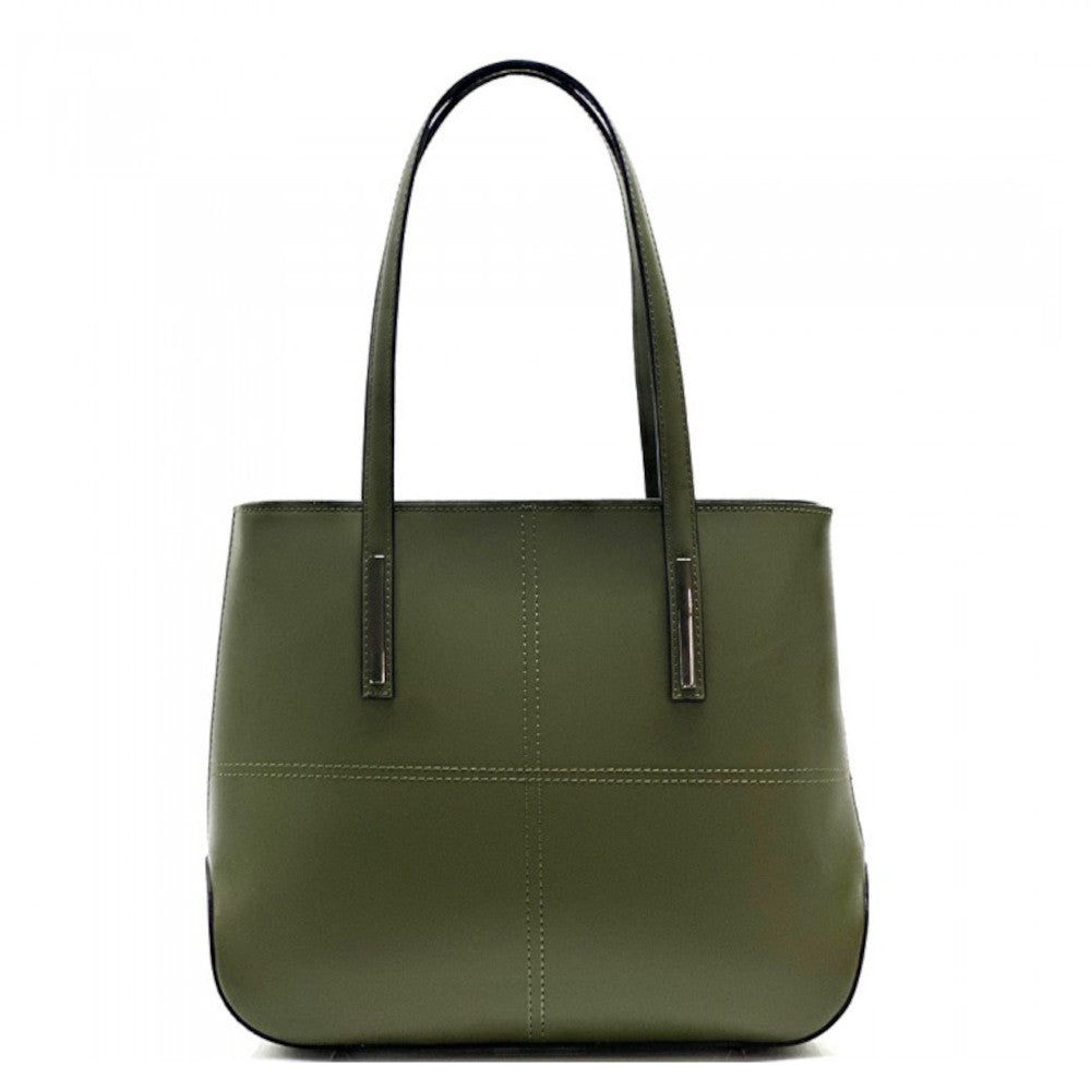 Borsa da donna verde scuro a spalla in vera pelle 37x12x30 cm - Linea
