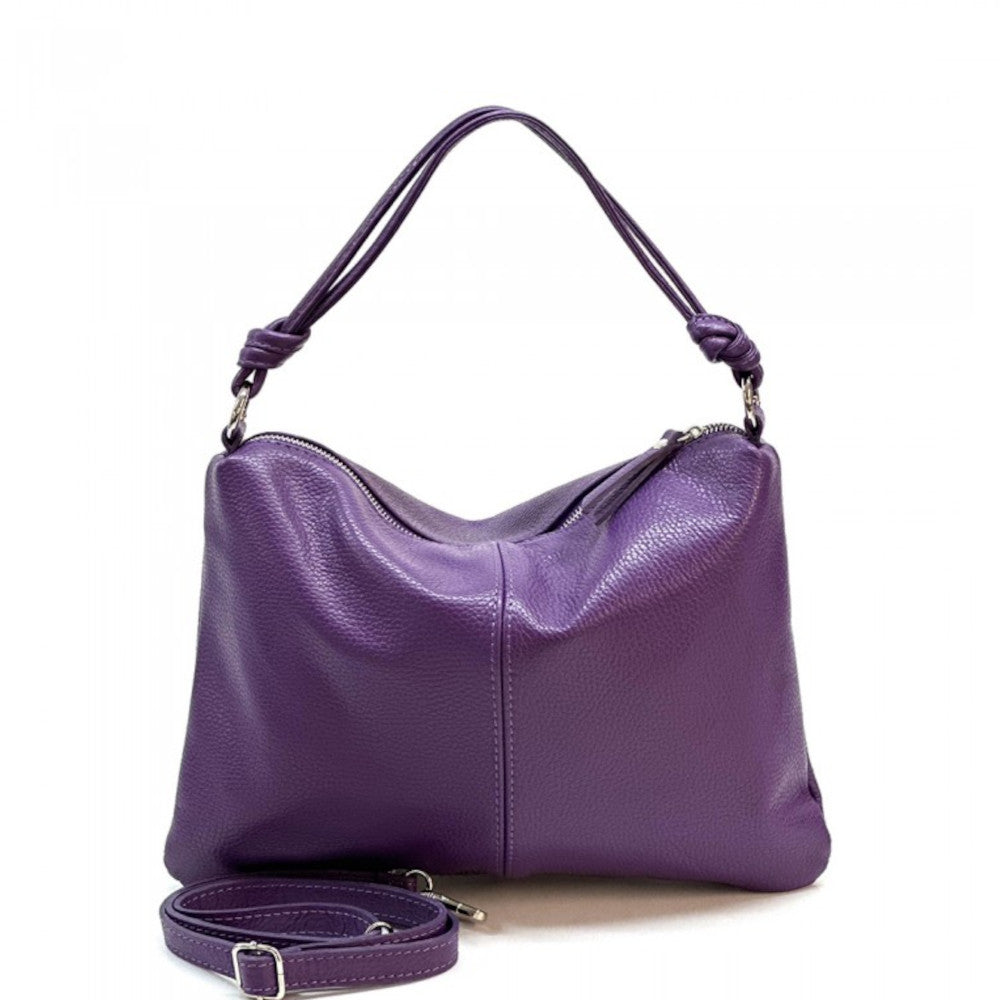 Borsa da donna viola a spalla in vera pelle 37x27 cm - Lunaria