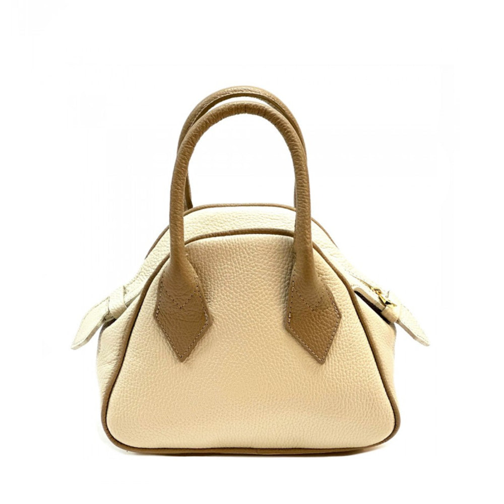 Borsa donna Beige e tortora a mano in pelle 24x11x19 cm Portofino