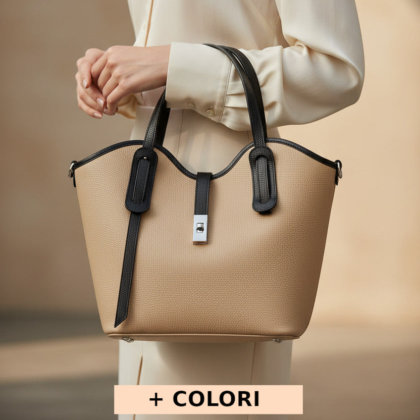 Borsa donna Tortora e Nero a spalla in pelle 37x12x30 cm - Bianca