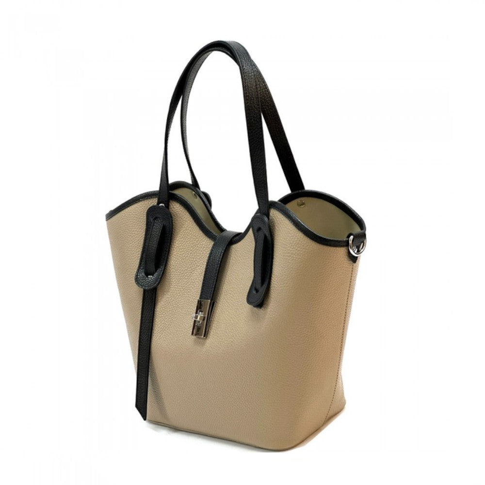 Borsa donna Tortora e Nero a spalla in pelle 37x12x30 cm Bianca