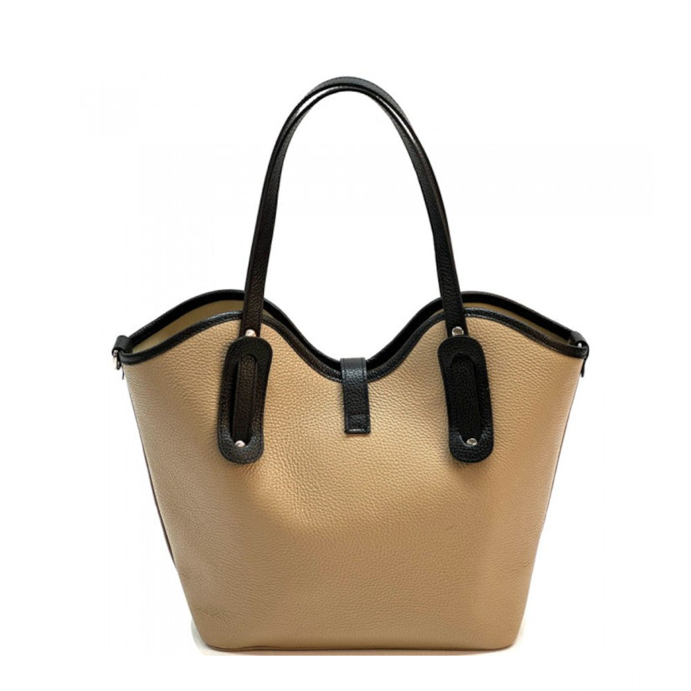 Borsa donna Tortora e Nero a spalla in pelle 37x12x30 cm Bianca