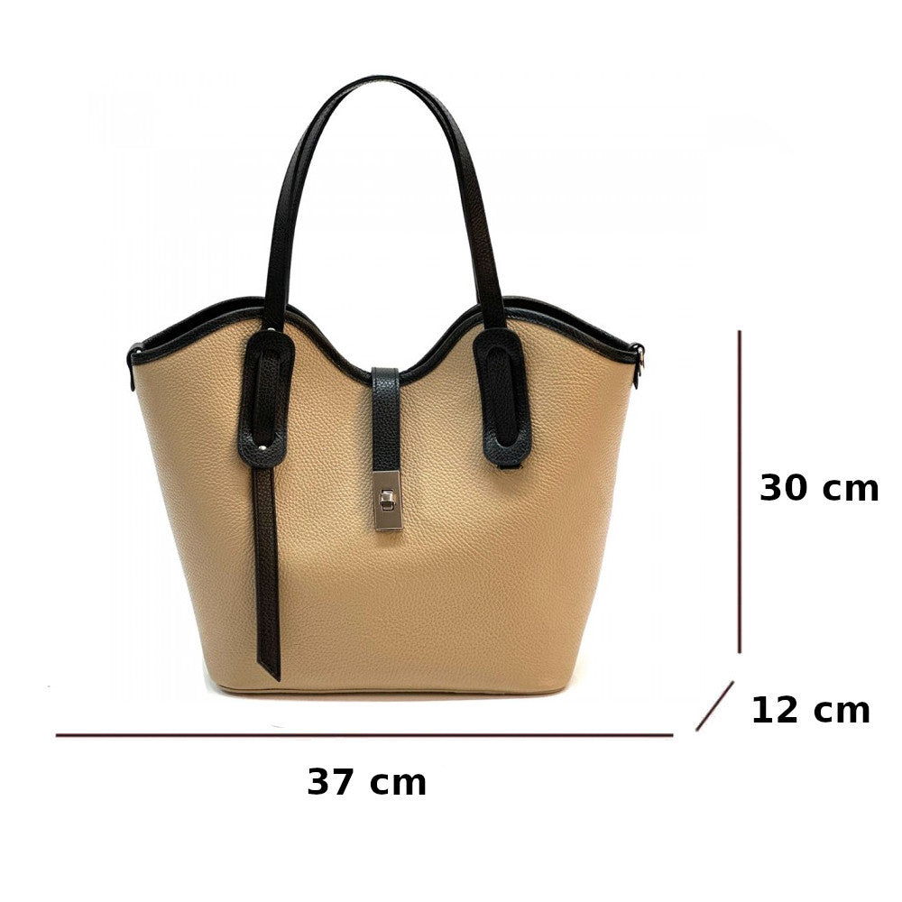 Borsa donna Tortora e Nero a spalla in pelle 37x12x30 cm Bianca