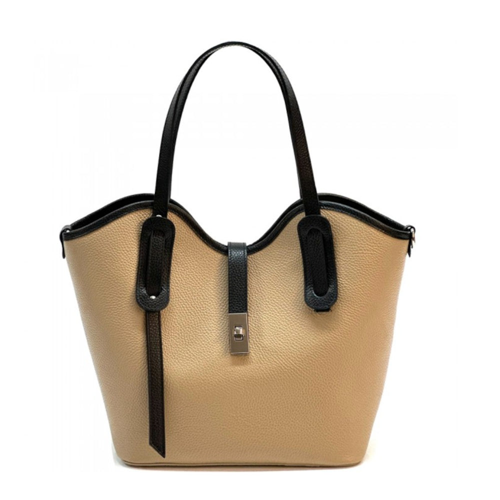 Borsa donna Tortora e Nero a spalla in pelle 37x12x30 cm Bianca