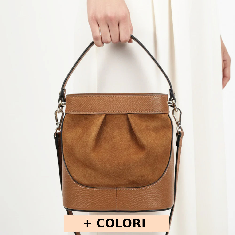 Borsa donna a secchiello Cuoio Scuro a mano in pelle 18x11x18.5 cm - Marina