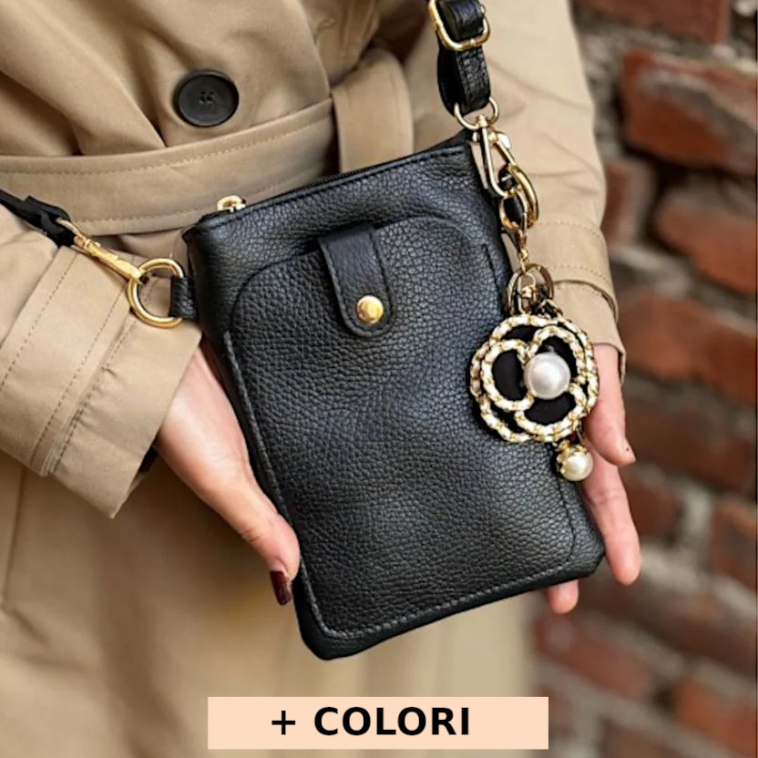 Borsa donna a tracolla Nera in vera pelle 15x21 cm - Eterna