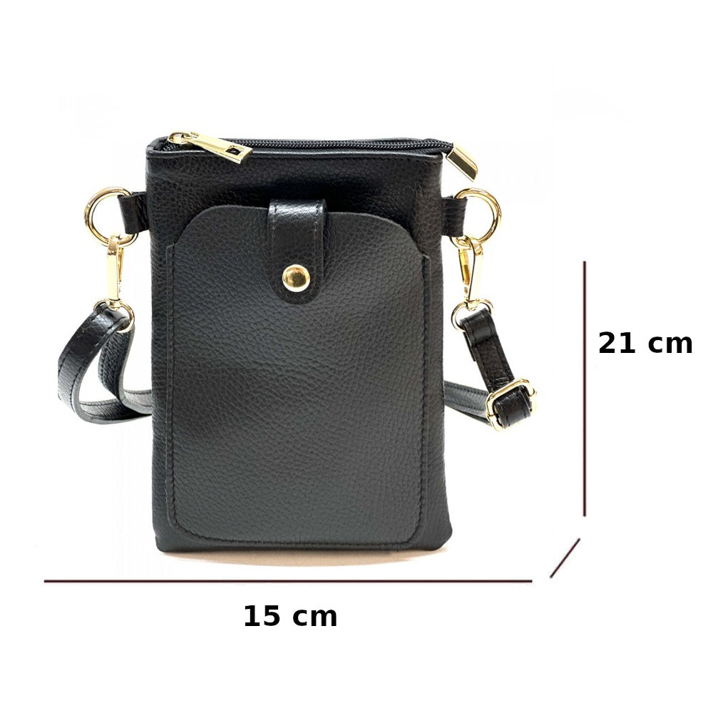 Borsa donna a tracolla Nera in vera pelle 15x21 cm - Eterna
