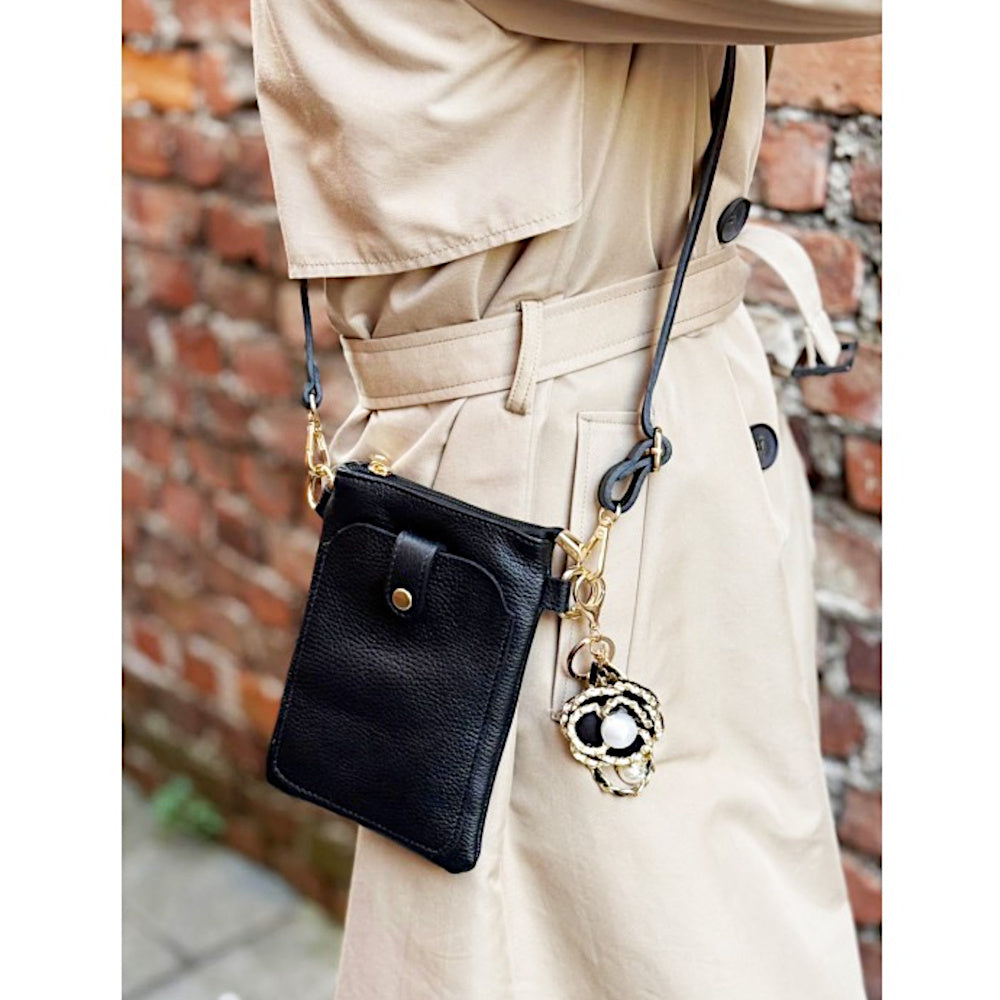 Borsa donna a tracolla Nera in vera pelle 15x21 cm - Eterna