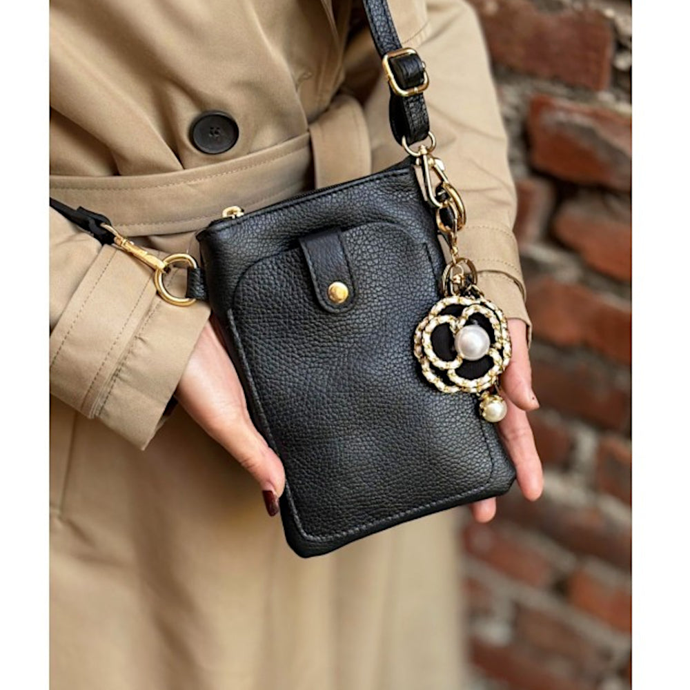 Borsa donna a tracolla Nera in vera pelle 15x21 cm - Eterna