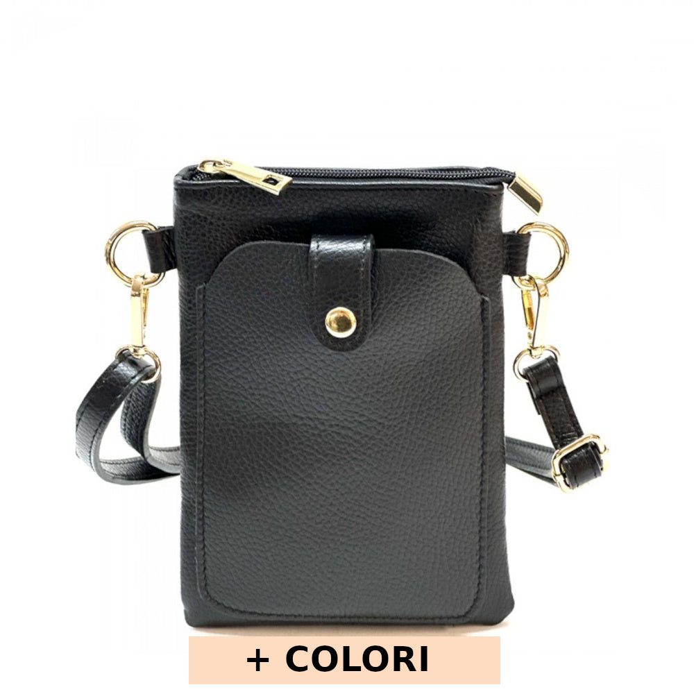 Borsa donna a tracolla Nera in vera pelle 15x21 cm - Eterna