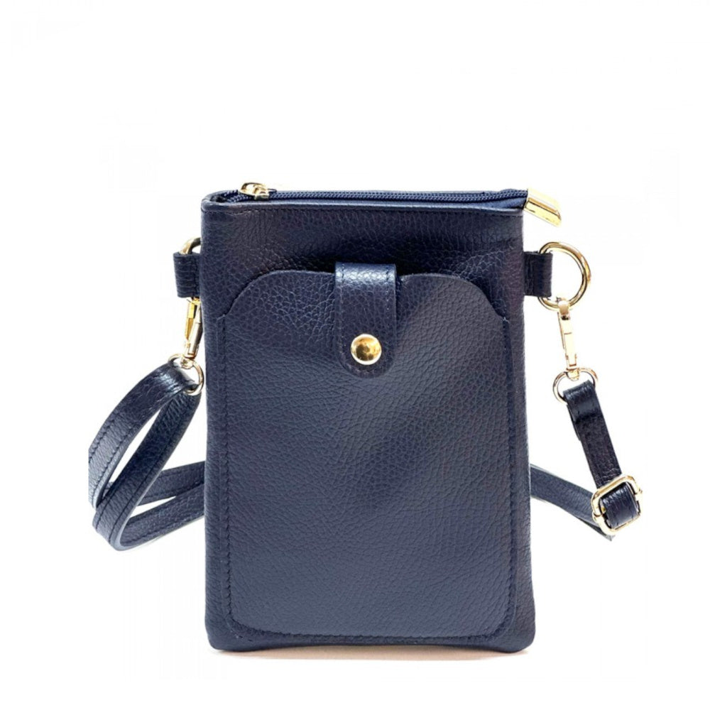 Borsa donna a tracolla blu scuro in vera pelle 15x21 cm - Eterna