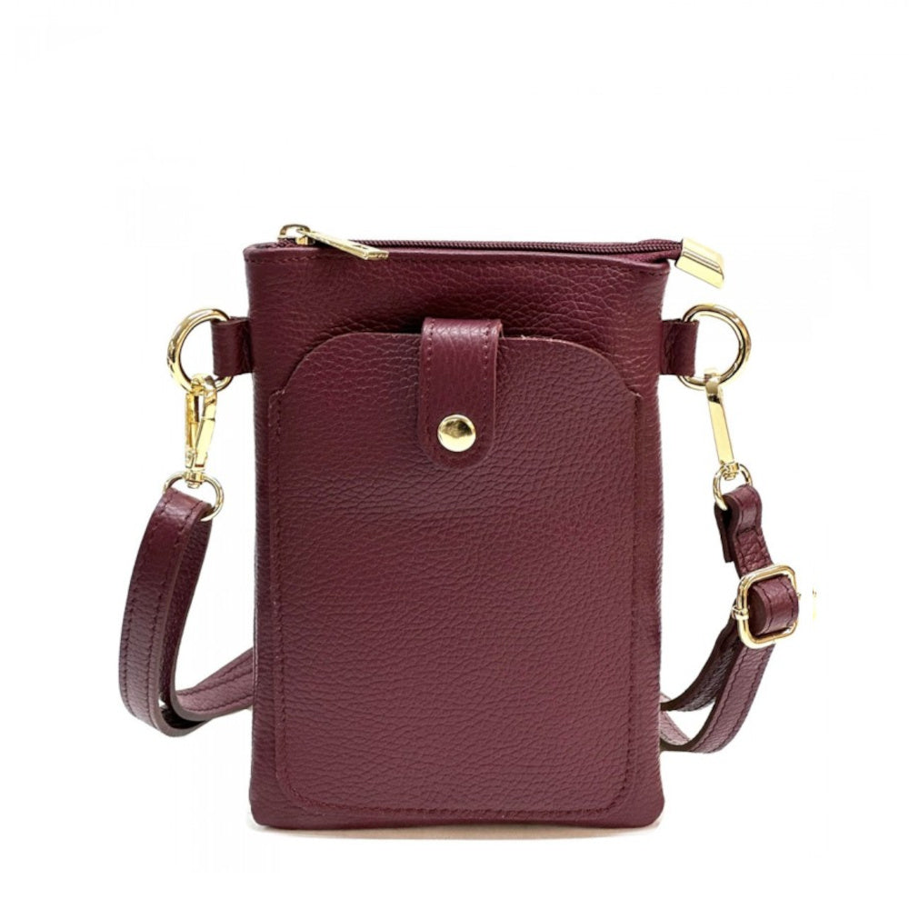 Borsa donna a tracolla bordeaux in vera pelle 15x21 cm - Eterna