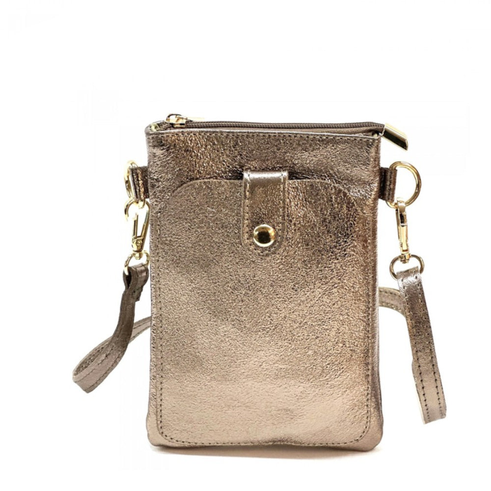 Borsa donna a tracolla bronzo in vera pelle 15x21 cm - Eterna