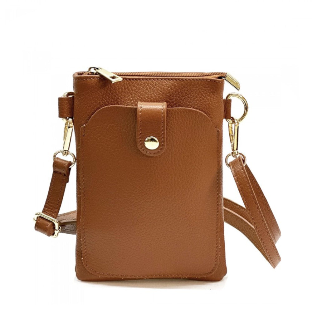 Borsa donna a tracolla cuoio scuro in vera pelle 15x21 cm - Eterna