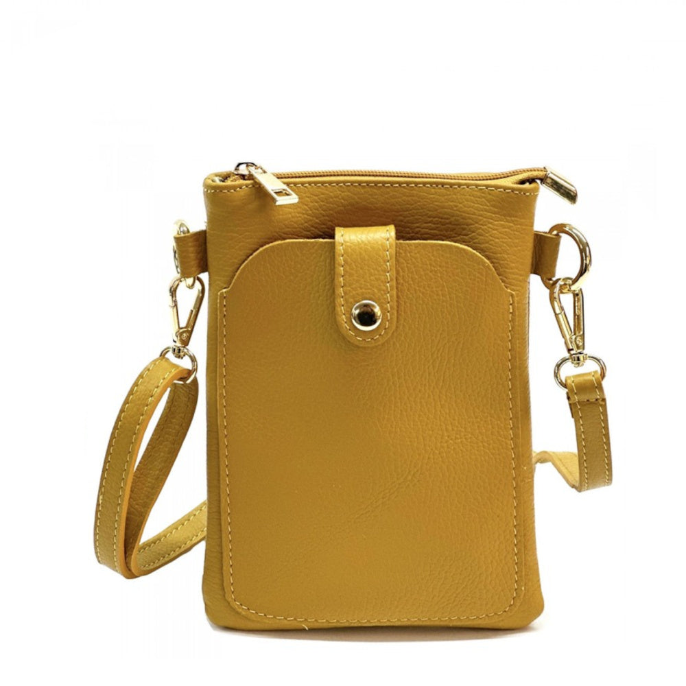 Borsa donna a tracolla gialla in vera pelle 15x21 cm - Eterna