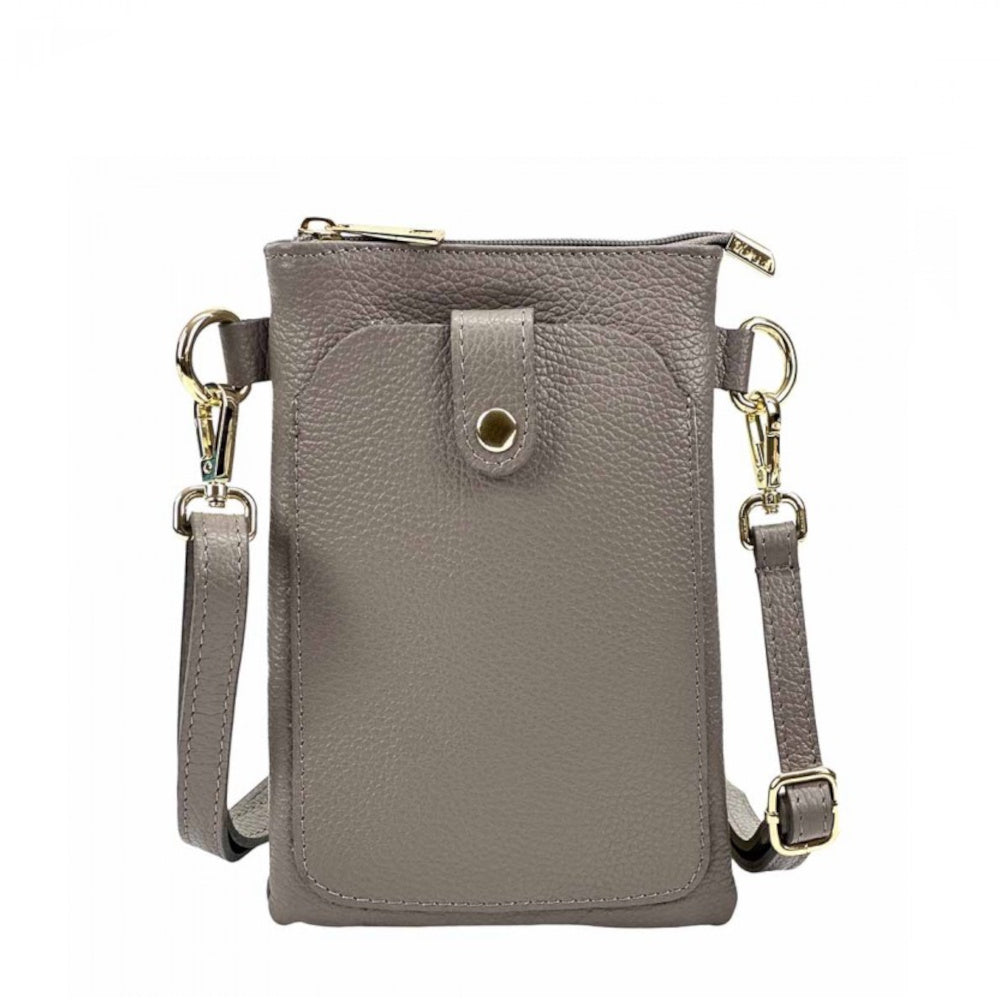 Borsa donna a tracolla grigio scuro in vera pelle 15x21 cm - Eterna 