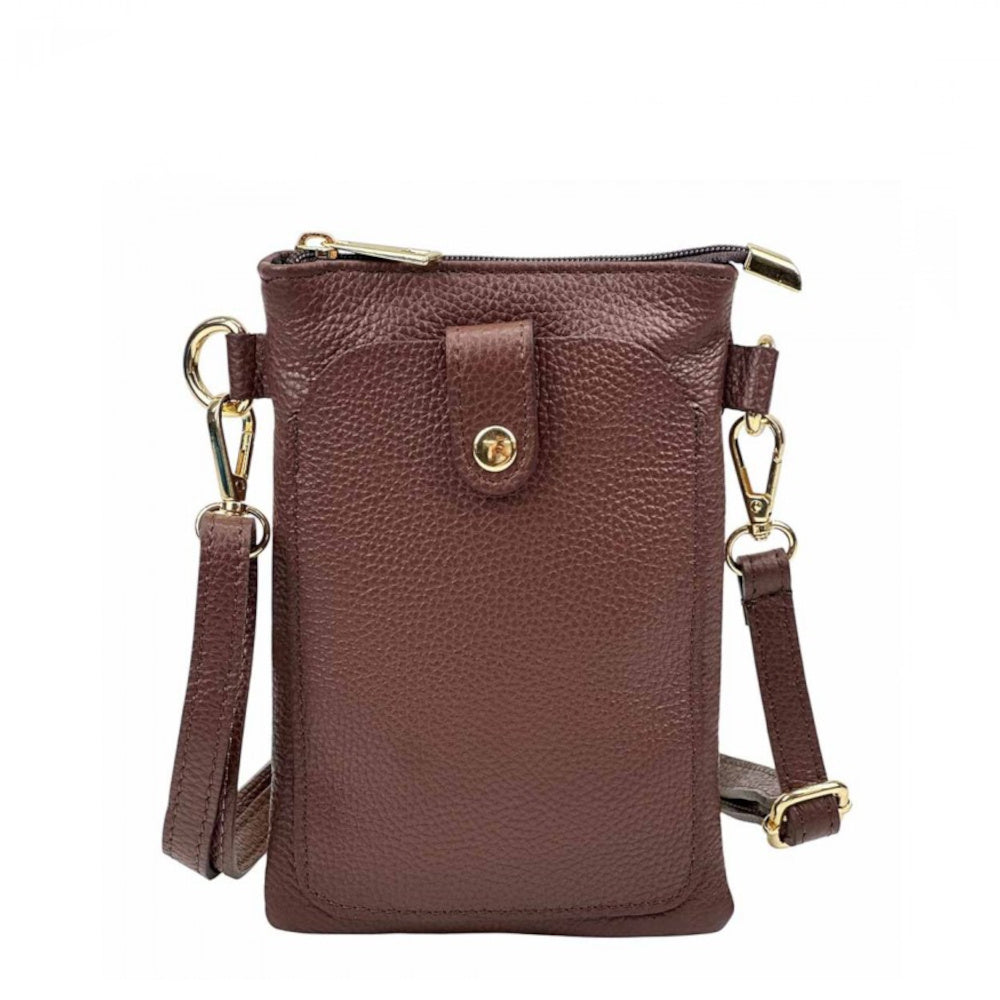 Borsa donna a tracolla marrone in vera pelle 15x21 cm - Eterna 