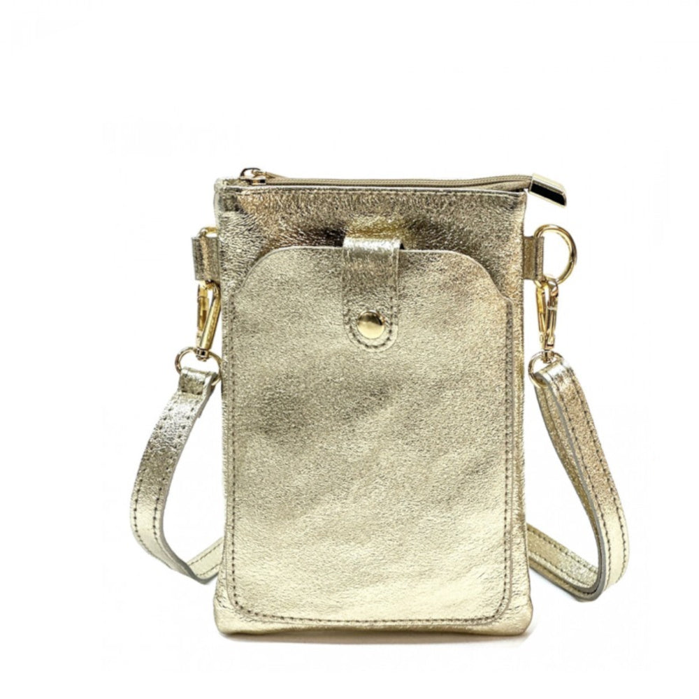 Borsa donna a tracolla oro in vera pelle 15x21 cm - Eterna